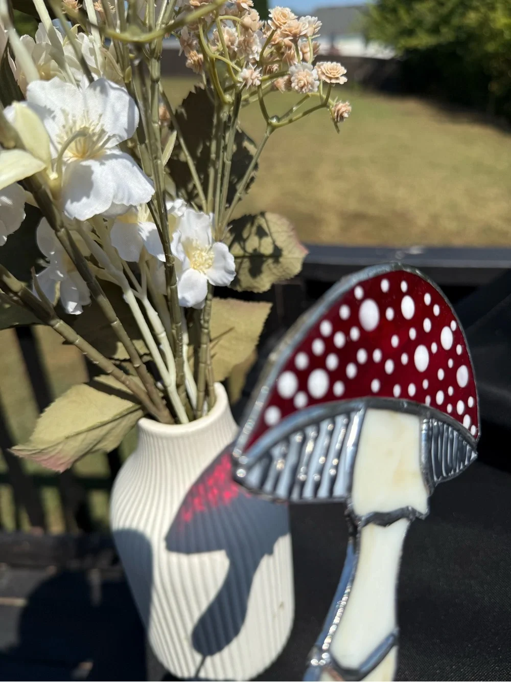 Fairy Garden Mushroom Stained Glass Suncatcher - Plant Stake | Cottage Core